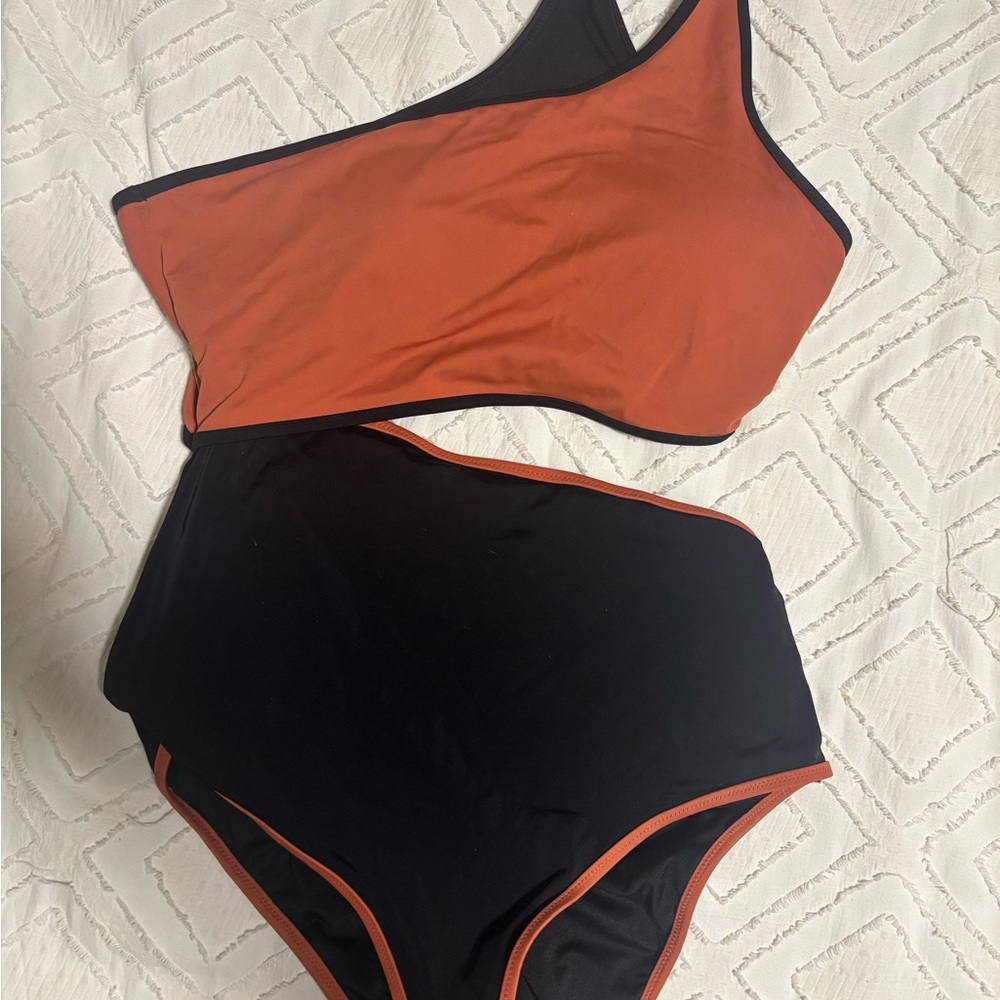 Victoria's Secret Black and Orange One-Shoulder One Piece